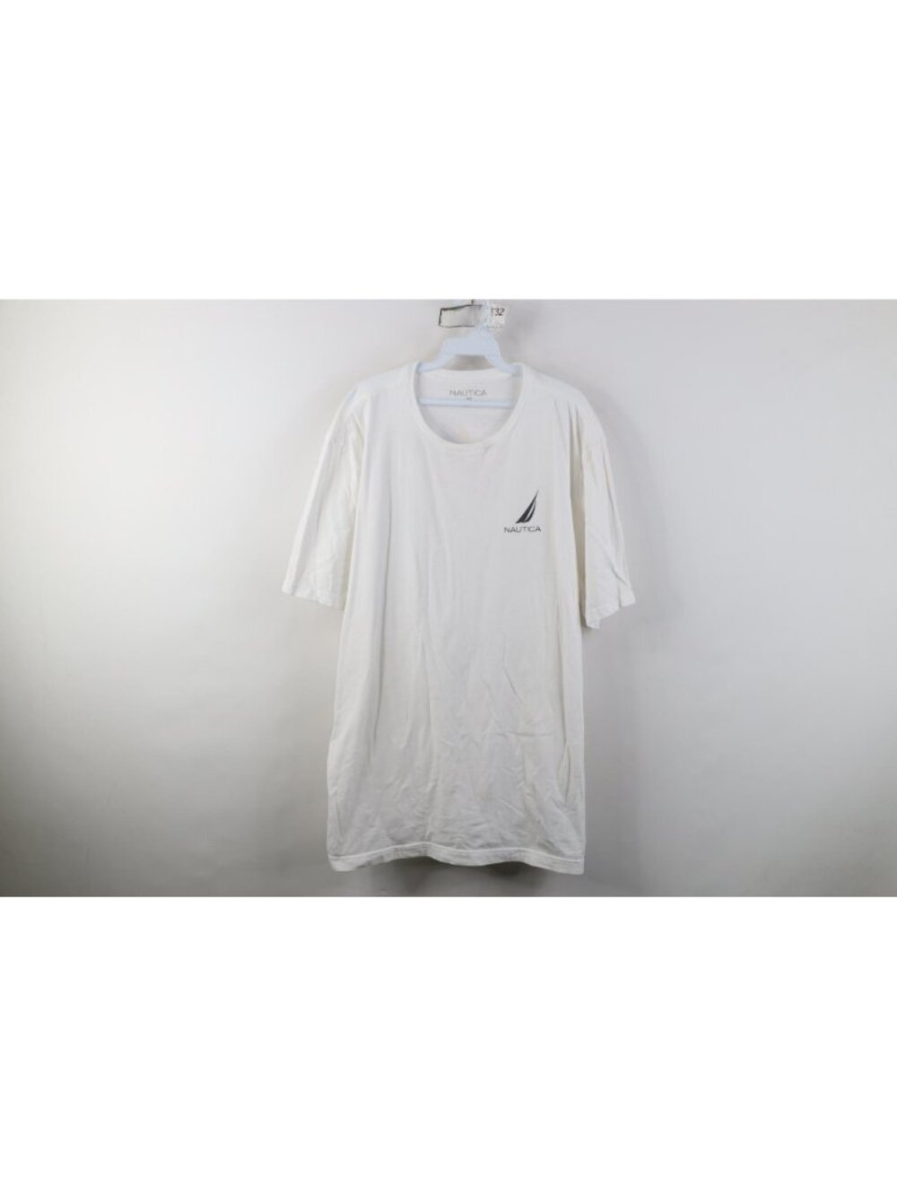 Vintage Y2K Nautica Mens 2XL XXL Spell Out Sailboat Fish Fishing T-Shirt White